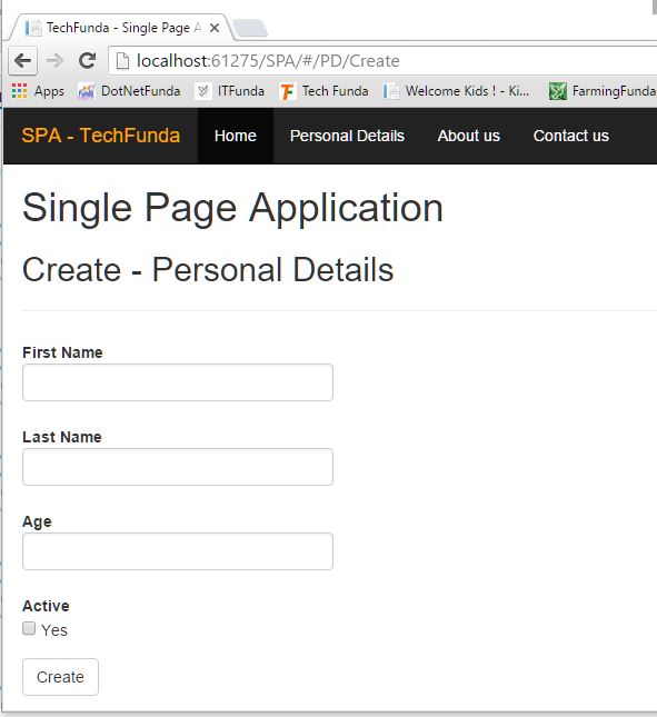 Single Page Application create view