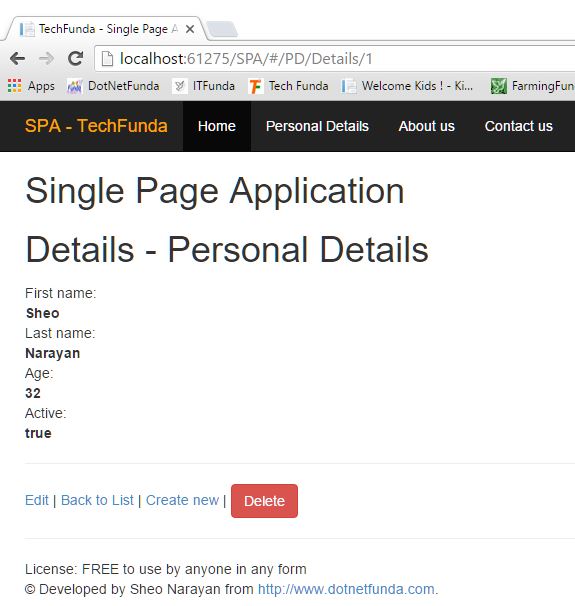 Single Page Application record details view