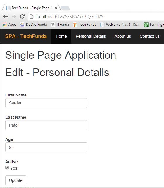 Single Page Application edit and update