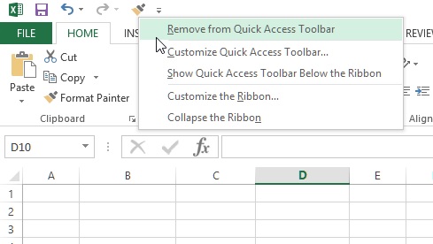 Removing from quick access toolbar