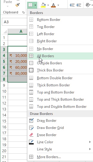 Cells Border style in excel