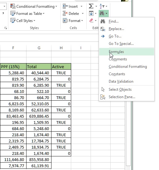 Finding formula in Excel