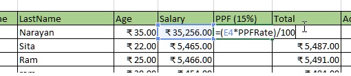 Named constant being used in formula in excel