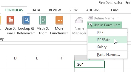 Use named cells in excel