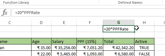 Named constant pasted in the cell in excel