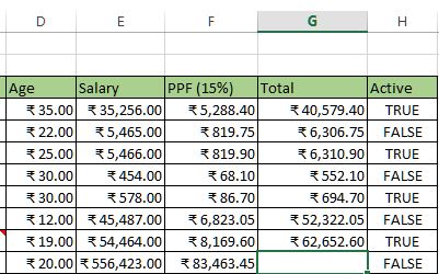 Copy formula in other cells of the rows in excel