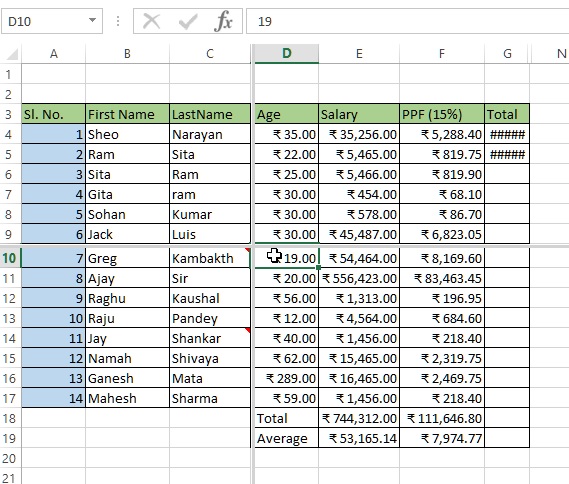 Splitted spreadsheet in excel