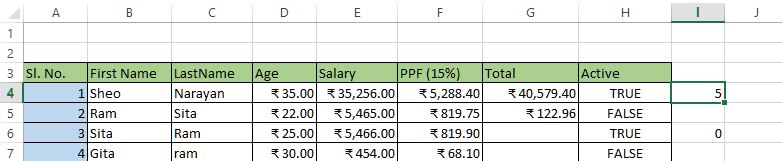Count function result in excel