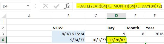 Date function in excel