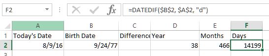 DateDiff function in Excel