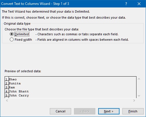 Convert Text to Columns wizard in Excel