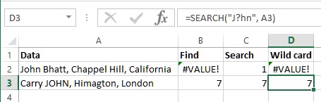 Wildcard in SEARCH function of Excel