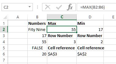 Max function in Excel