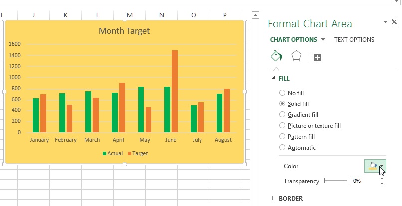 Change background color of the Excel chart
