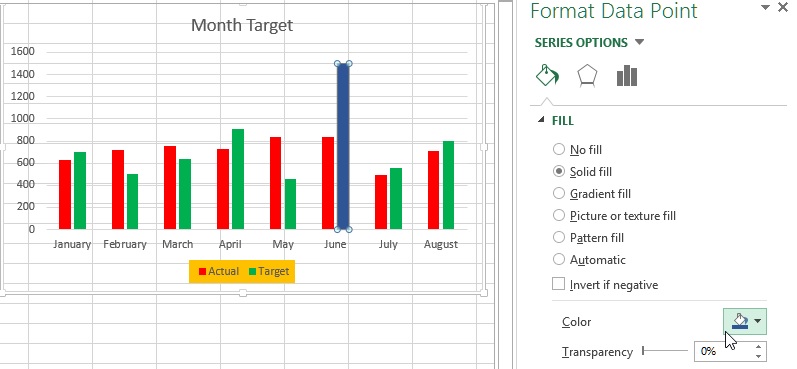 Excel chart single column color change