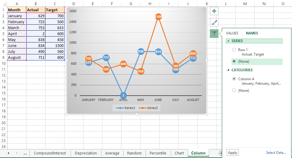 Chart axis names in Excel