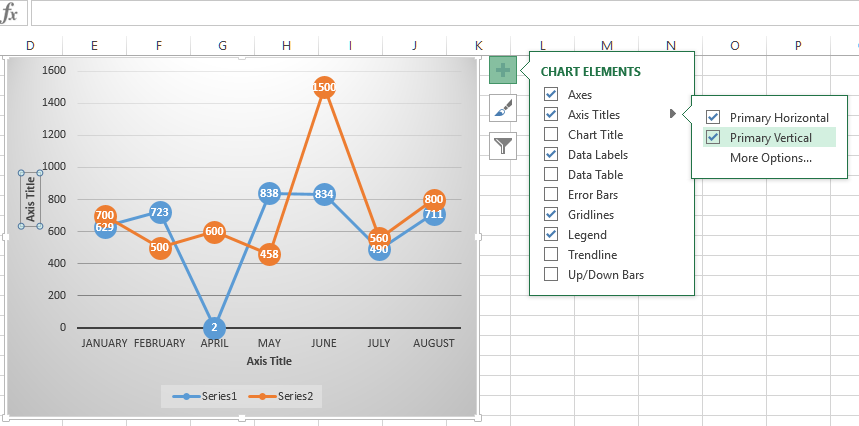 Chart element customization in Excel