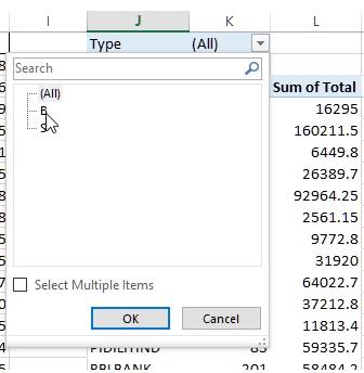 Filter dropdown in Pivot table of Excel