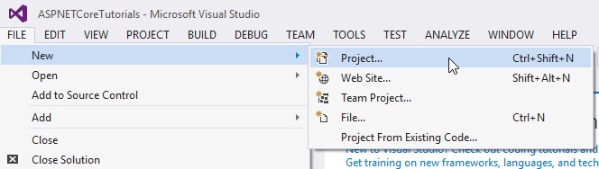 Visual Studio File > New > Project menu