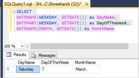 ordningen Etna Zoologisk have Return week day name, week day, and month name in SQL Server - Tech Funda
