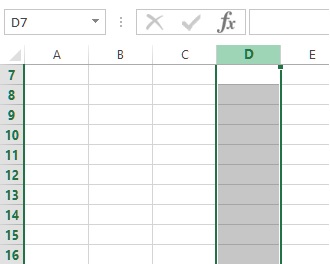 MS Excel select a column