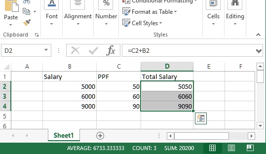 sum or average of selected cells in excel