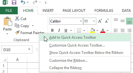 add to quick access toolbar