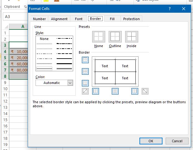 change cell border dialog box in excel