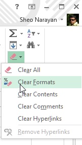 Clear format in ms excel
