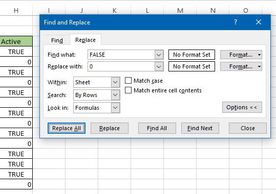 Replaced using replace in excel