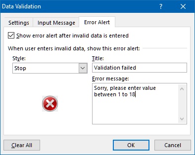 Data validation error message