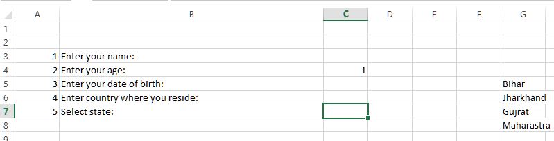 Sample data for dropdown items in excel