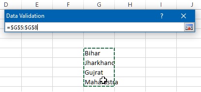 selection of range in excel