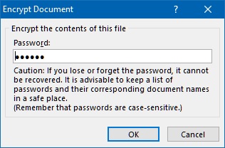 Encrypt document in excel