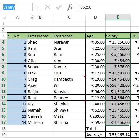 Named range in formula in excel