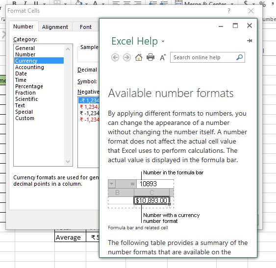 Format cells help in Excel