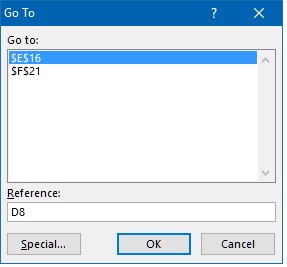 Go to dialog box in MS Excel