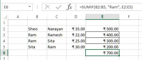 sumif we parameter in excel