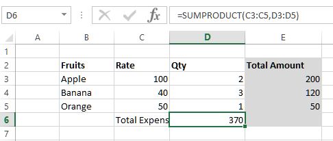 Sumproduct function use in excel