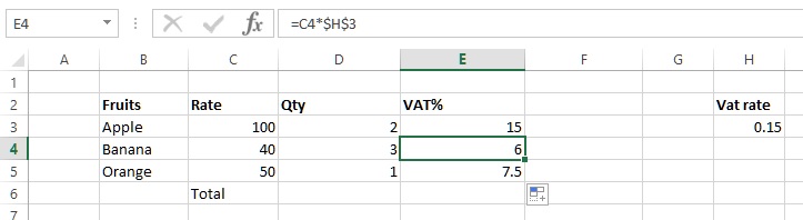 Absolute cell reference in Excel