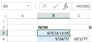 Current date and time in excel