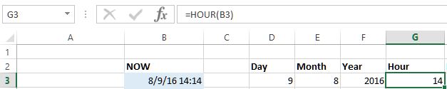 hour function in excel