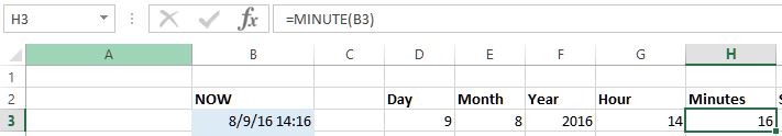 Minute function in Excel