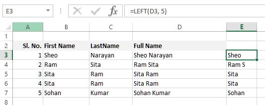 Left function in Excel