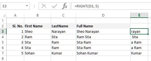 Right function in Excel