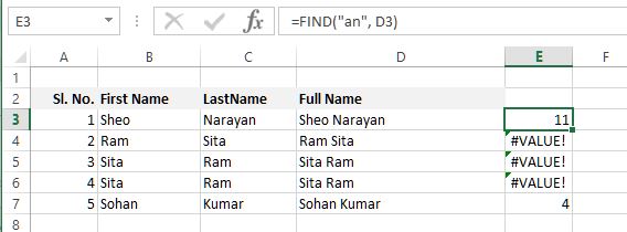 FIND function in Excel