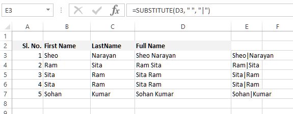 Substitute/replace function in Excel