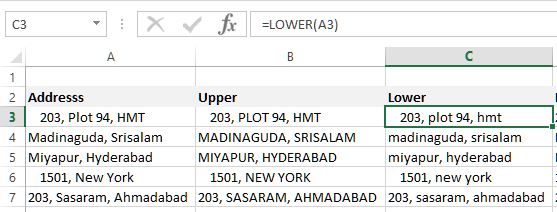 Lower case in Excel