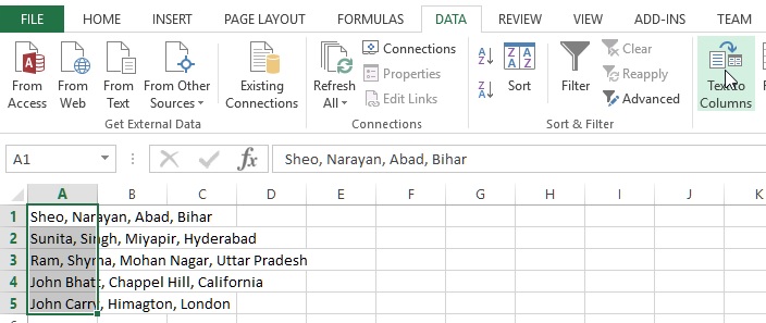 Text to Column command in Excel