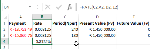 Getting interest rate in MS Excel